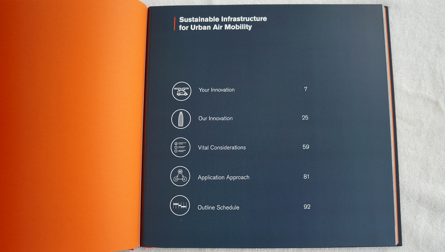 Bespoke book for Airbus - Enabling Cities for Urban Air Mobility. Detail of contents pages