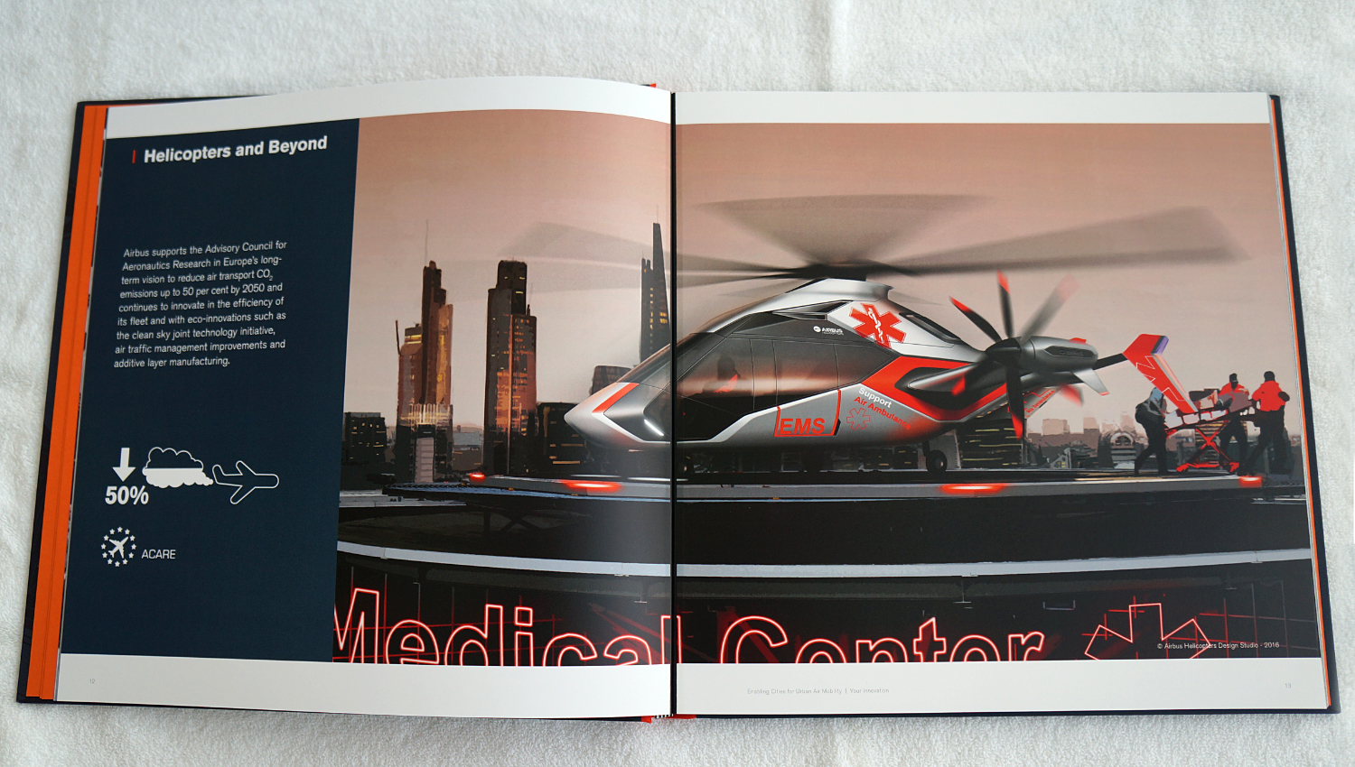 Bespoke book for Airbus - Enabling Cities for Urban Air Mobility. Helicopter pages