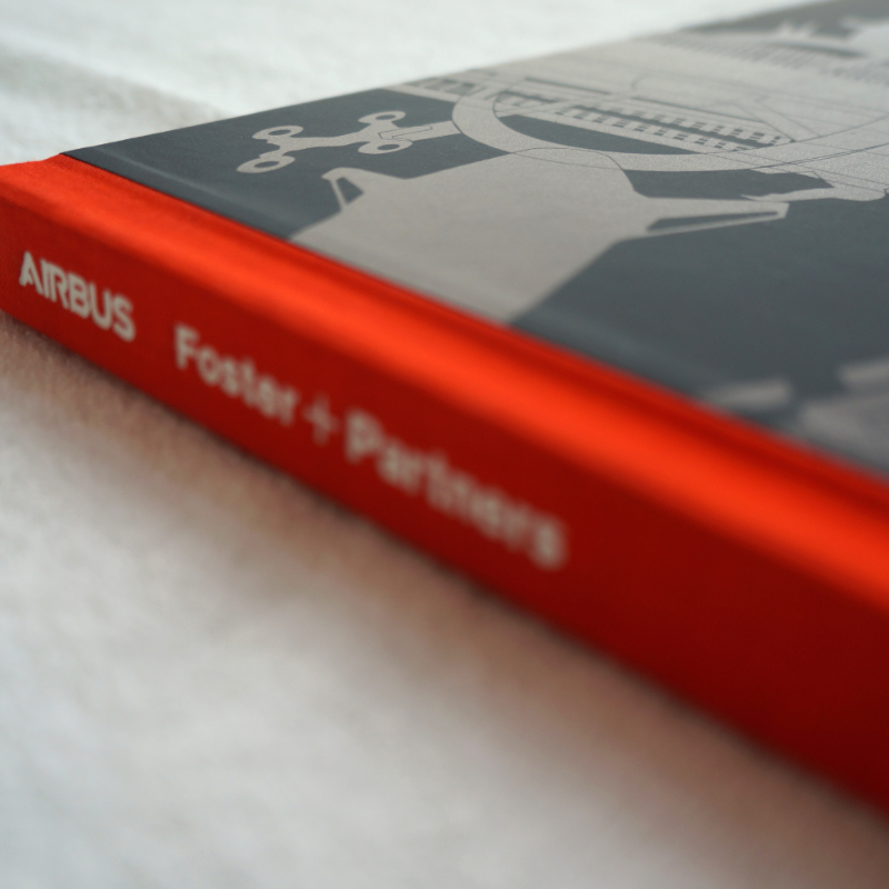 Bespoke book for Airbus - Enabling Cities for Urban Air Mobility. Detail of front cover and accented spine